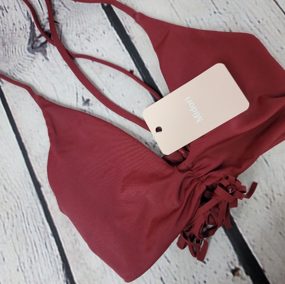 MIDORI BURGUNDY TASSEL MIA VITA BOHEMIAN BIKINI TOP WOMENS SIZE SMALL - Picture 2 of 7
